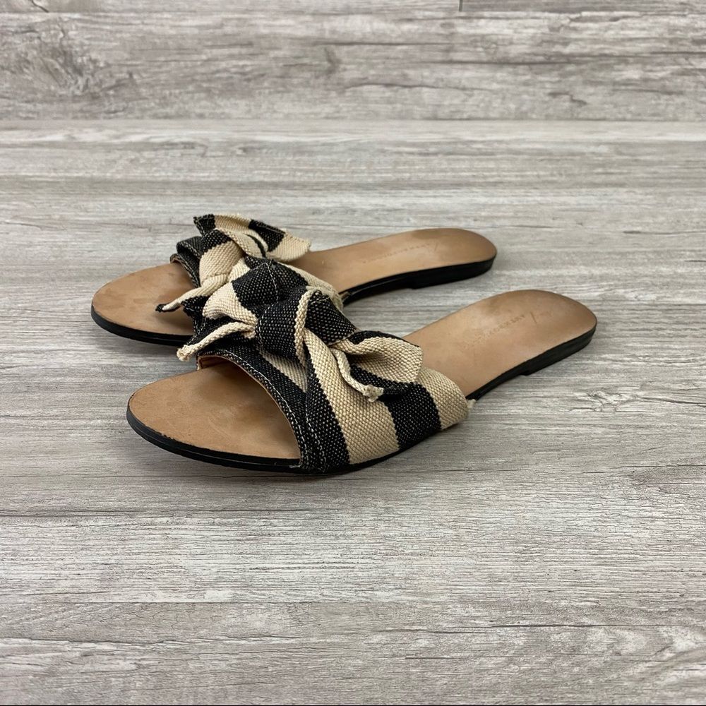Anthropologie Burlap Bow Flat Sandals